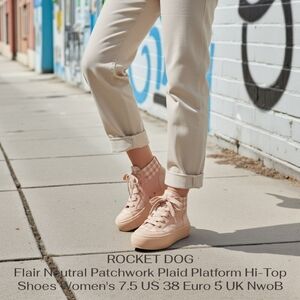 Rocket Dog Neutral Flair Patchwork Plaid Platform Shoes Women's 7.5US 38Euro New